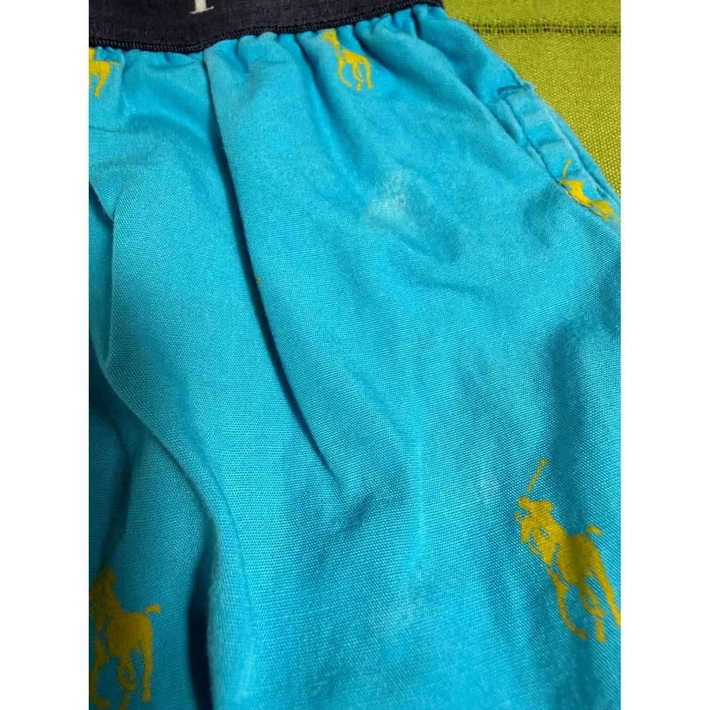 Polo Ralph Lauren Mens Blue Yellow Pony Logo Cotton Pajama Sleep Pants Large